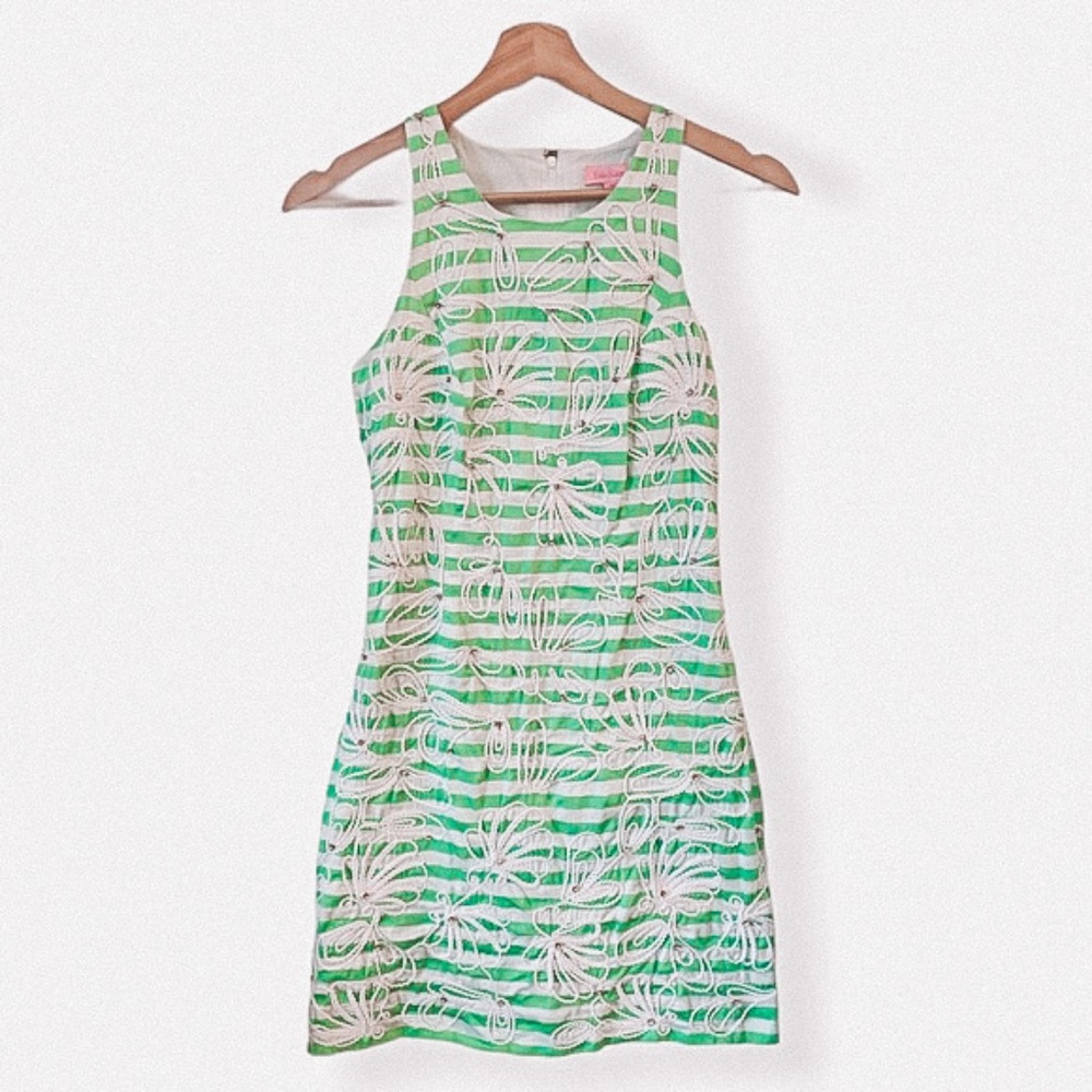 Lilly Pulitzer green stripe sheath embellished dress size 4